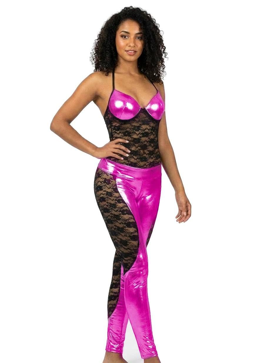Women's Lingerie Salbot, Shiny Leather and Lace, One Size Fits All, Multicolor
