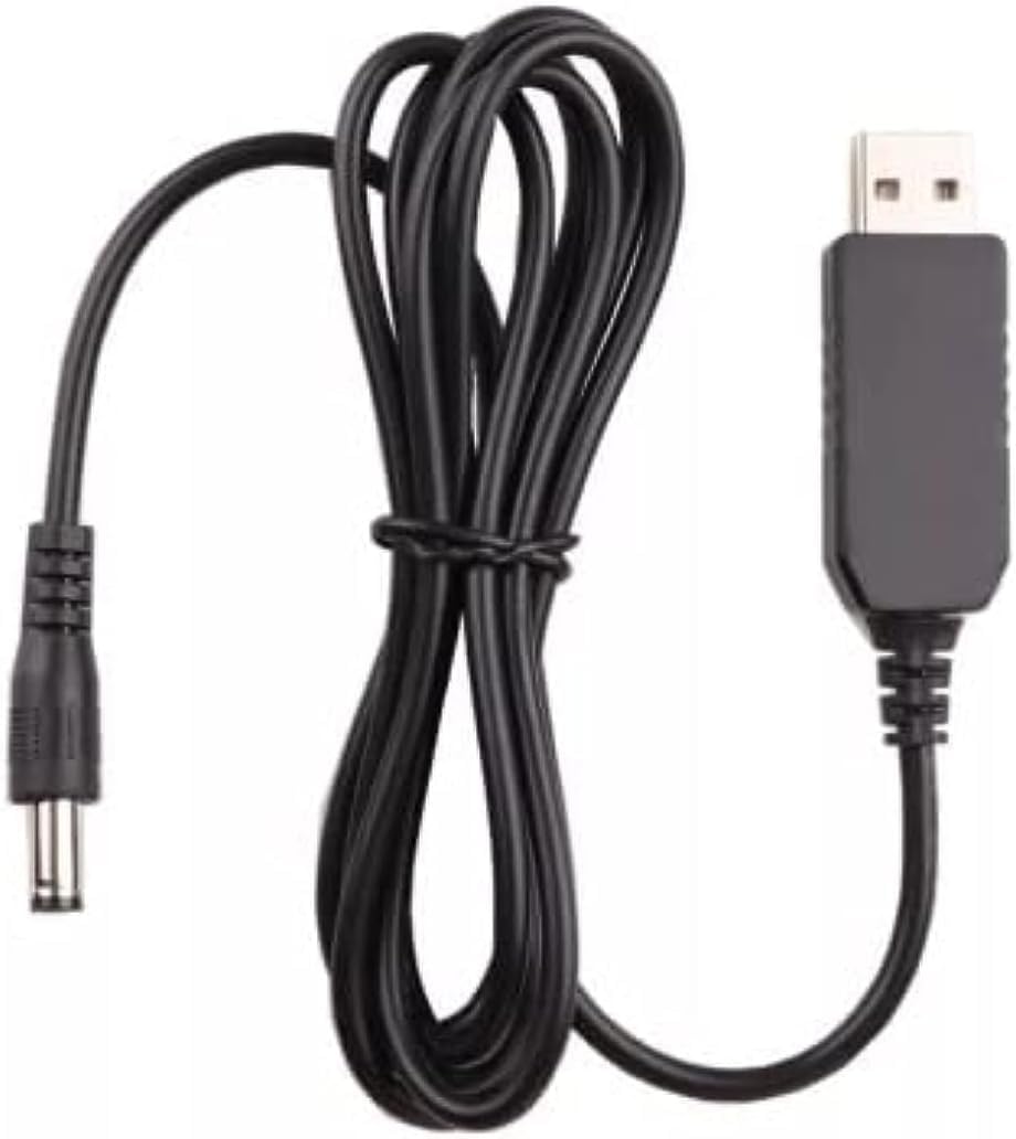 Generic USB Power Cable to 5.5 x 2.1mm Male Adapter Plug, 1m, Black, 1W, 5V to 12V, Router Compatible, Power Bank Ready, Plug and Play