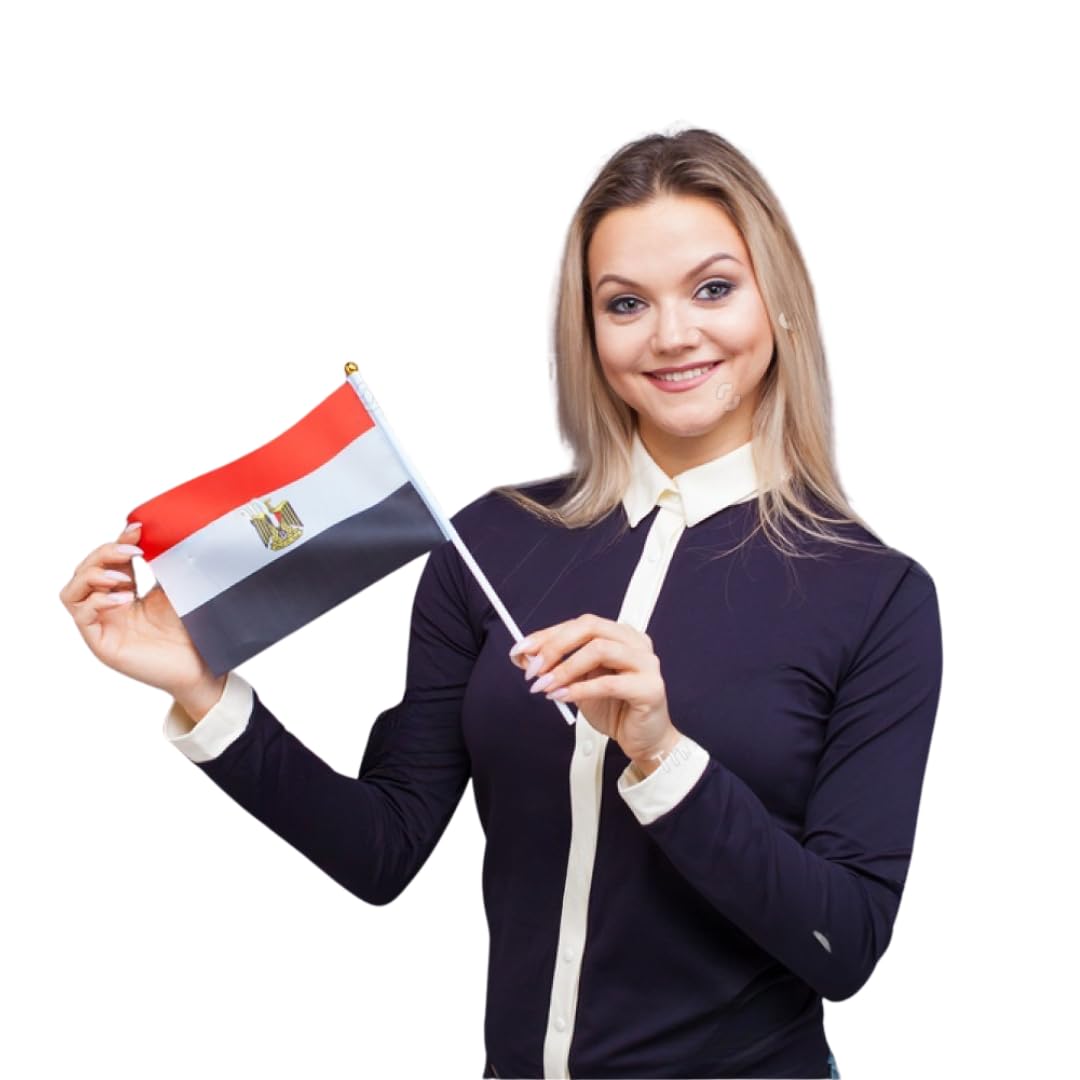 Set Of 12 Egypt Stick Flags, Handheld Egyptian Flags For Festivals, World Cup And National Day Events, Double-Sided Desk Flag For Parties, Celebrations And Decorative (Medium 32x20 Cm)