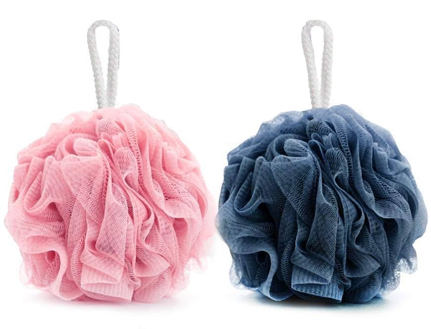 MOMENT 2 Pack Loofah Bath Sponge, Bath Sponge Soft Mesh Shower Puff Loofah for Men, Exfoliating Body Scrubber for Women, Shower Accessories