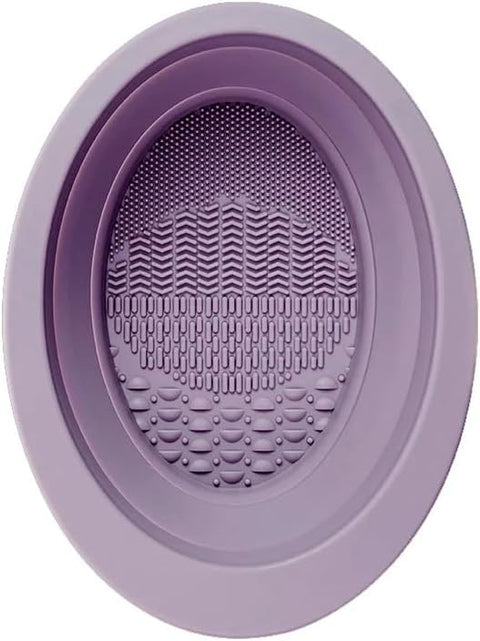Silicone Makeup Brush Cleaner Folding Bowl Beauty Egg Cleaning Tool Powder Puff Washing Mat Multifunctional Cleaning Pad Washable Makeup Brush Cleaning With Suction Base, Brush not included (Purple)