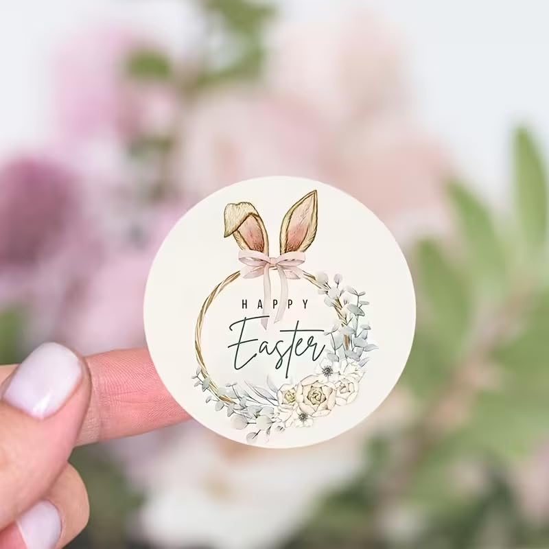 60 Pcs Easter Round Stickers Bunny Wreath Stickers for Gifts and Candy