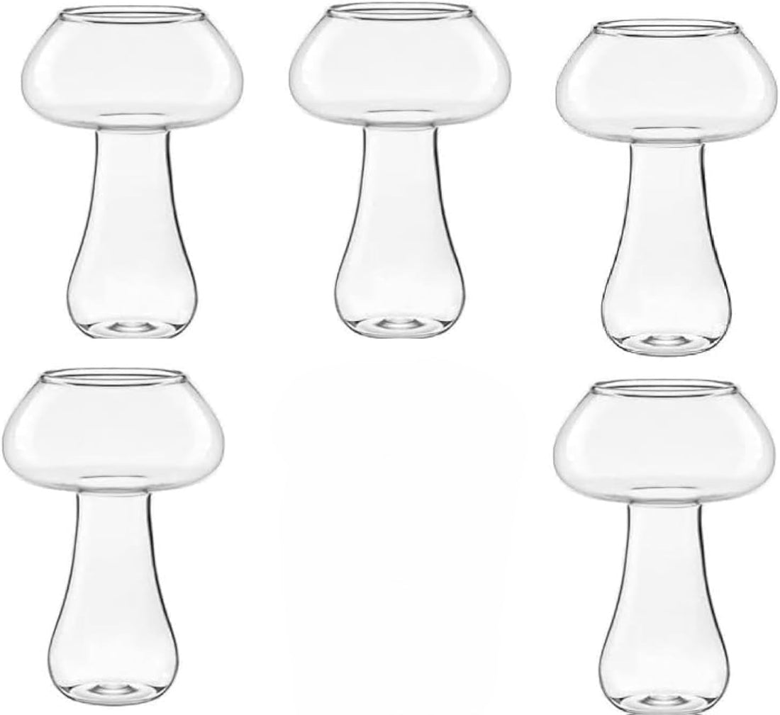 Portal Creative Mushroom Shape Cocktail Glass Set, 5 Pieces – Unique Transparent Cups for Juice, Mocktails, and Cold Beverages