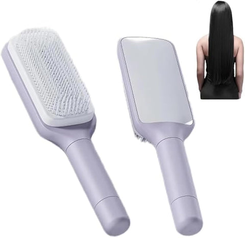 Self-Cleaning Hair Brush, Organic Hair Brush Without Pulling, Detangler Brush, Rotating Design, Professional Detangling Brush for Wet, Dry Hair, Women, Men (Purple) (Purple)