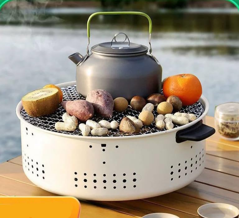 Camping Grills, Charcoal Stove, BBQ Stove, Fire Pits for Tea for Beach Picnics, Backyard Camping, Round Heating Stove