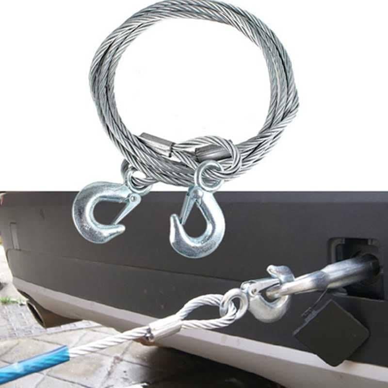 Emergency Steel Tow Rope, Heavy Duty Wire Tow Rope with Safety Latch Hooks and Reinforced Design (14ML, 3.5M, Bearing 7T) - By KaberMisr 2020
