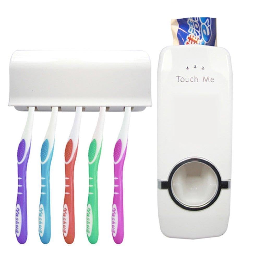 Automatic Toothpaste Dispenser, Press to subtract Toothpaste and Toothpaste Juicer with 5 Organizer Toothbrush Holders for Bathroom - PrimeShop