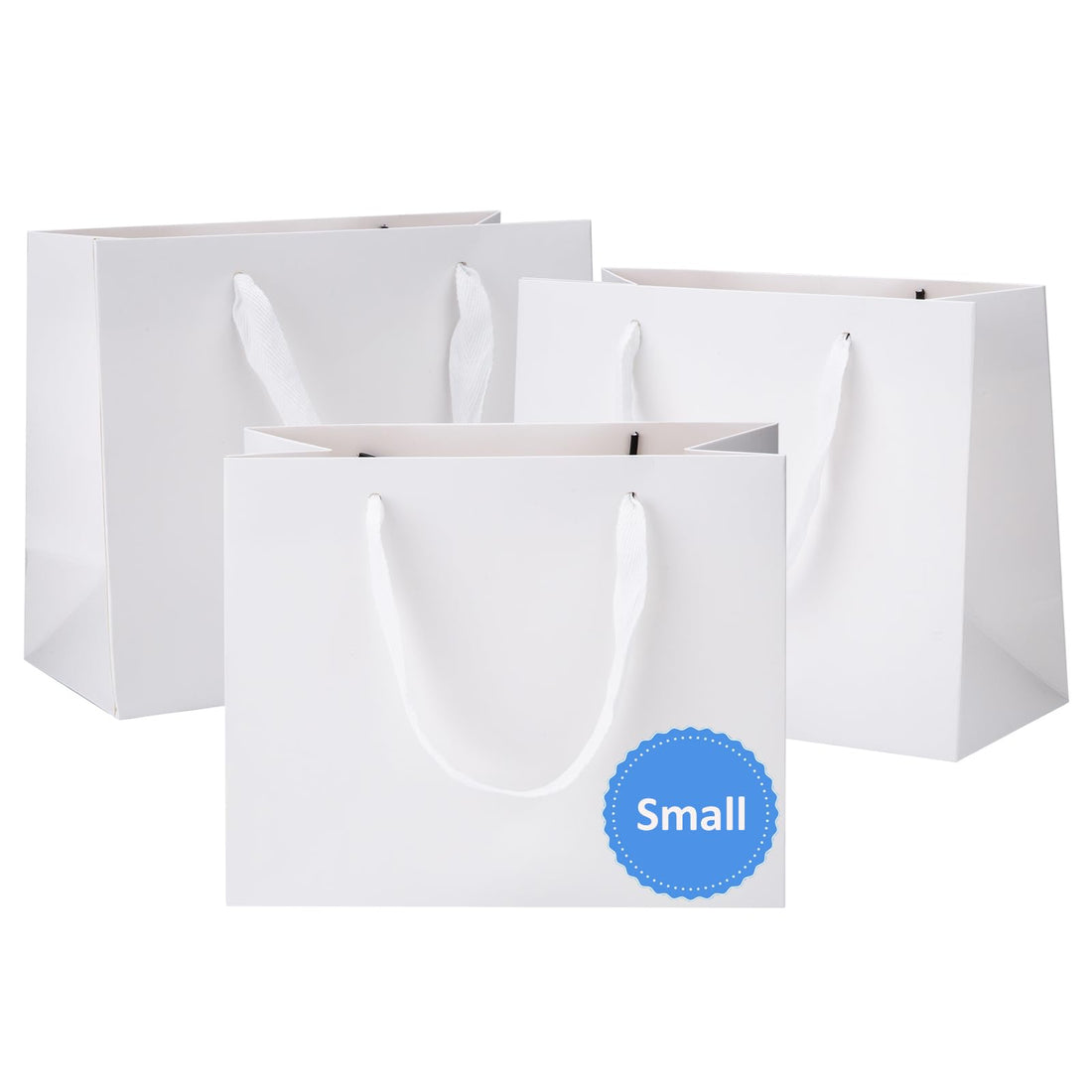 Ronvir 25Pcs Small Gift Bags 22x10x18cm Paper Bag With Handles Recyclable White Gift Bags For Party, Birthday, Wedding, Goodie, Shopping, Graduation, Halloween, Christmas
