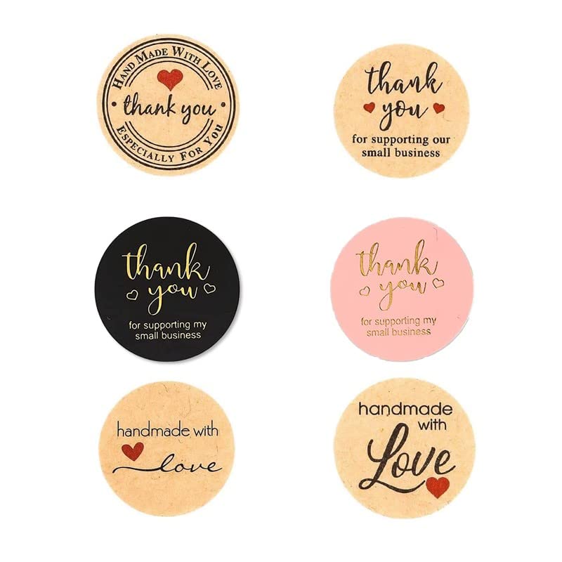 Thank You Hand made with love Stickers Round Labels 1 Inch 25 mm, 6 Modern Style Design models Craft Gold fonts, for Envelope Greeting Cards Hand Made Gifts Packing Supplies D1 no. of labels (42)