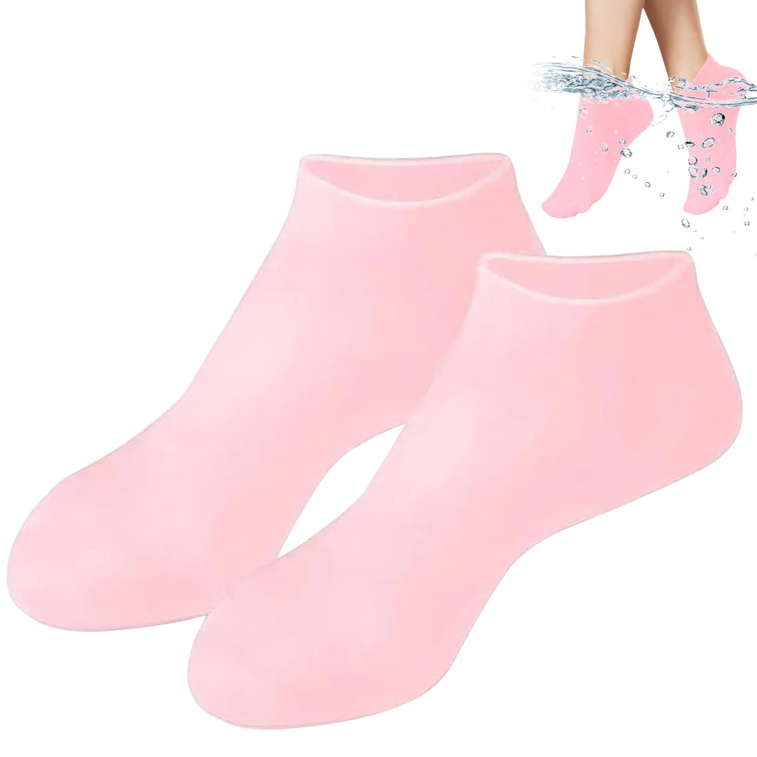 Silicone Moisturizing Foot Spa Pedicure Mask Exfoliating Beach Protective Gel Anti Slip Aloe Socks for Dry Cracked Feet Calluses Foot Care (Pink)