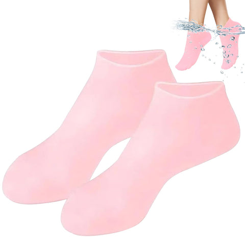 Silicone Moisturizing Foot Spa Pedicure Mask Exfoliating Beach Protective Gel Anti Slip Aloe Socks for Dry Cracked Feet Calluses Foot Care (Pink)