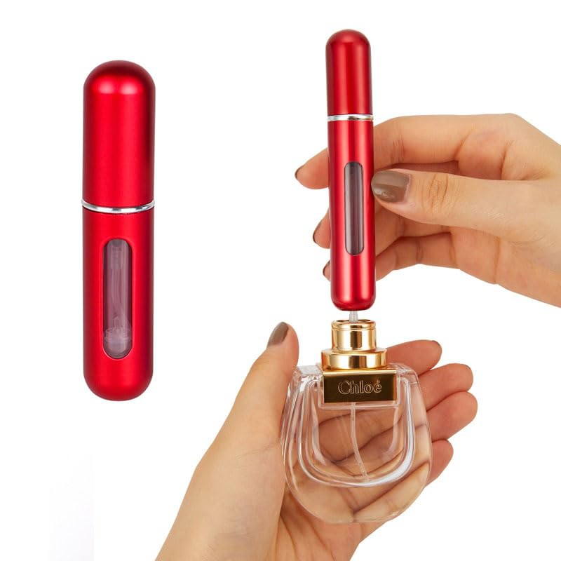 Perfume Spray Bottle Set -THE PACK- Portable Mini Refillable Perfume Atomizer Bottle for Travel Spray Scent Pump Case 5 ml (RED)