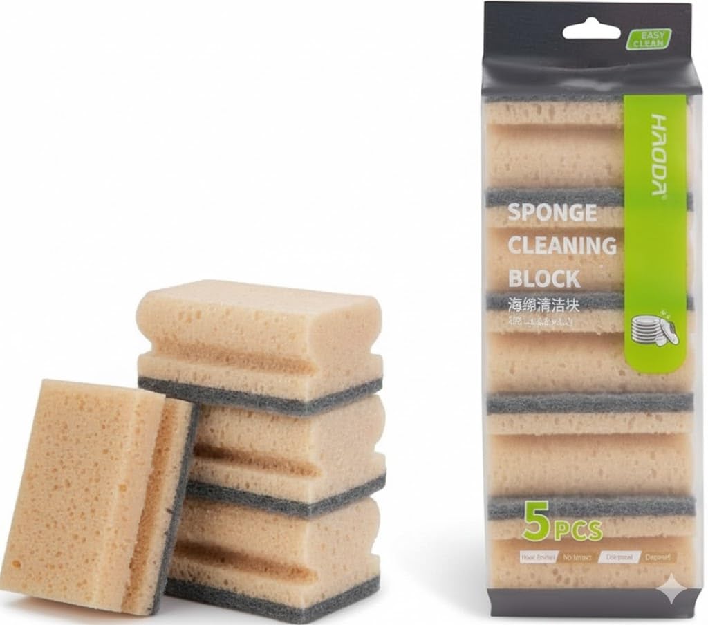 Sponge Cleaning Block, Dishwashing Sponge, Dual-Sided Scrubbing Pads, Grease Removing, Non-Scratch, 5 Pieces.
