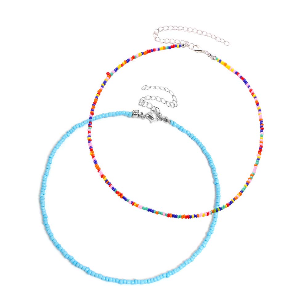 feixun Bead Choker Necklace for Women - 2 Pcs Seed Bead Necklaces, Great for Beach, Vacation, Dating, Pool Party, beads
