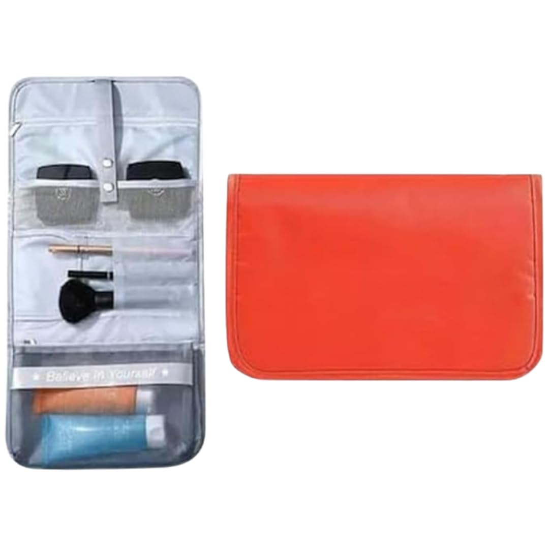 Foldable Travel Toiletry Bag Hanging Cosmetic Bag Men Portable Kit Organizer, Makeup Case for Women Organizing And Arranging Makeup Tools, Cosmetics, And Accessories - Hanging Feature (Orange)