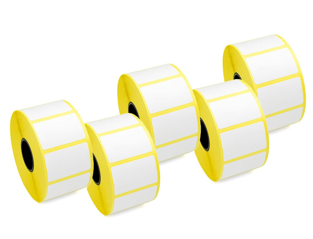 Barcode Label Rolls - Adhesive Labels For Barcode Printers, Set Of 5 Roll Size 2.5 CM X 3.8 CM, Each Roll Contains 1300 Labels, Easy Peel & Labeling Stickers