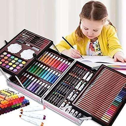 145 Pcs Sketch Pencil Drawing Kit Stationary Colour Set Crayons Oil Pastels Colour Pencil Set Watercolor Cakes Paint Brush Sharpener Eraser Art Supplies for Artist Set Kids
