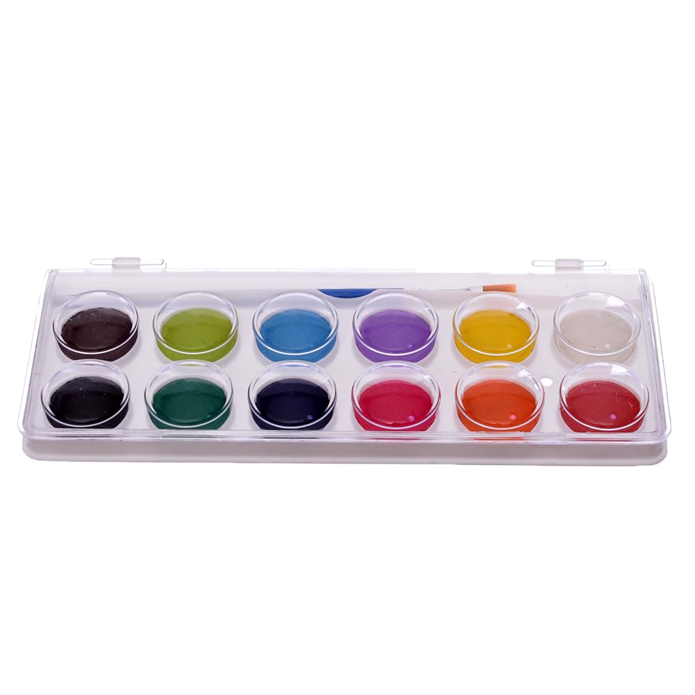Elmaayergy Y-32/YL202265-12 Palette Of 12 Water Colours With Paint Brush With Durable Material, Suitable For School And Home