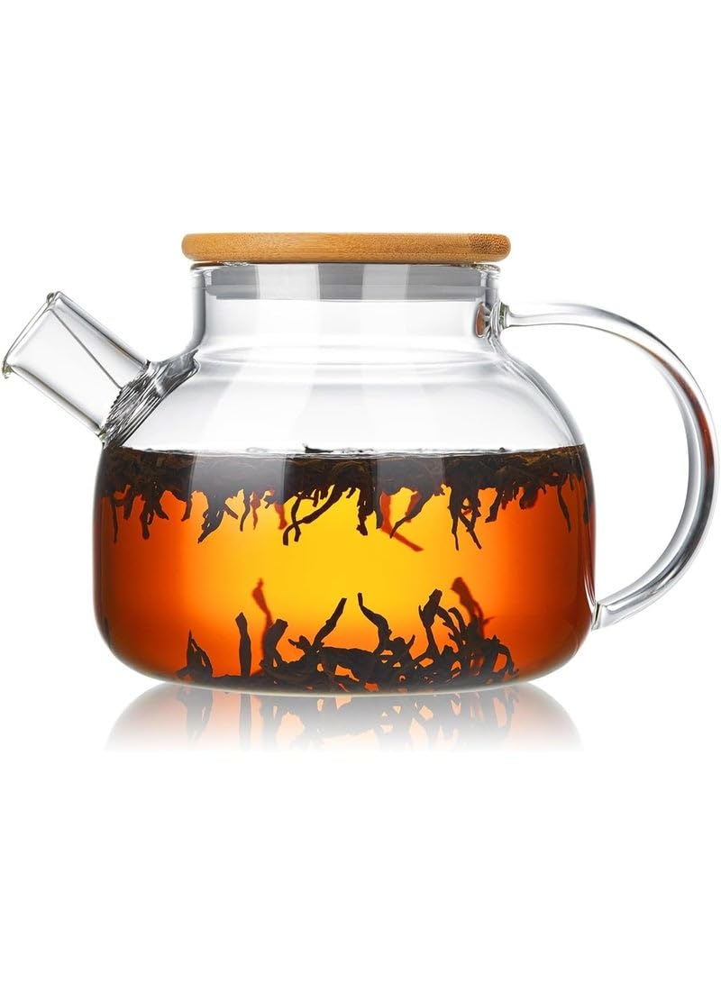 Elegant Glass Teapot with Removable Infuser – Heat-Resistant Fire-Safe Tea Pot for Loose Leaf, Blooming and Herbal Tea, Clear Modern Design for Kitchen and Dining Table