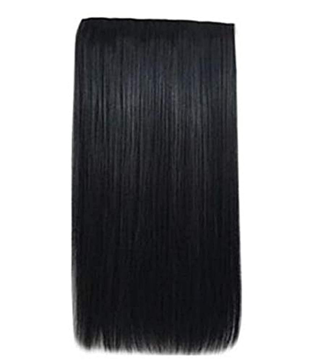 Mid Length Black Straight Synthetic Hair Extension Weft With 5 clip For Women