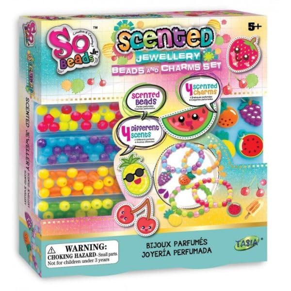 Fragrance Jewelry Set with Beads and Pendants, 4 Different Scents, for Kids Ages 5+