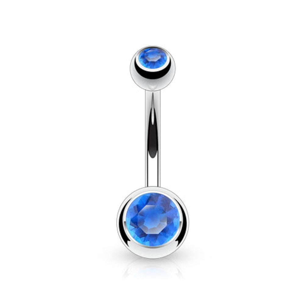 Titanium 14GA (1.6mm) Belly Bar with Externally Threaded CZ Gem Balls, Titanium