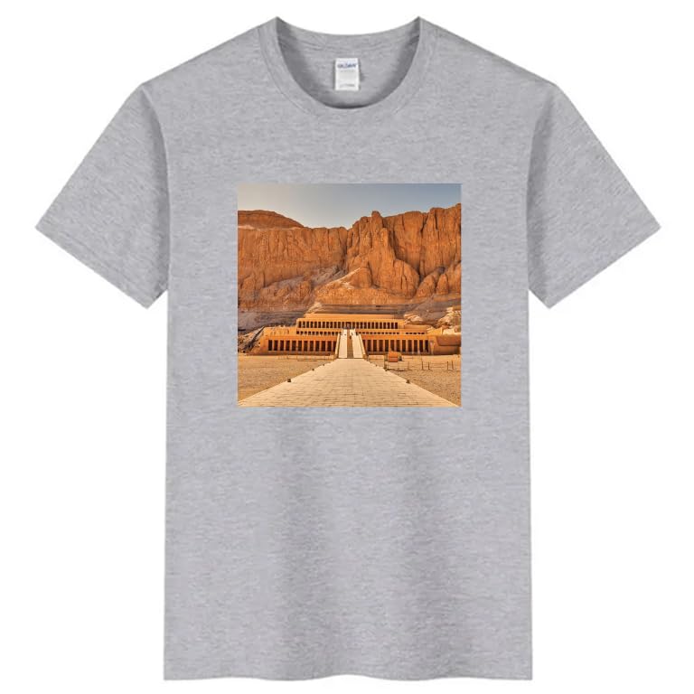 Gray cotton t-shirt Ancient Egypt Temple Historical Monument Print,Pyramids,size (S)