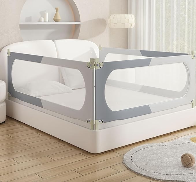 Bed Rail for Toddlers with Dual-Child Lock,Extra Long Bed Crib Bumper for Kids, Adjust Up&Down Safety Toddler Bed Rail for King Queen Full Twin Size Bed,1 Pack (Grey-2m)