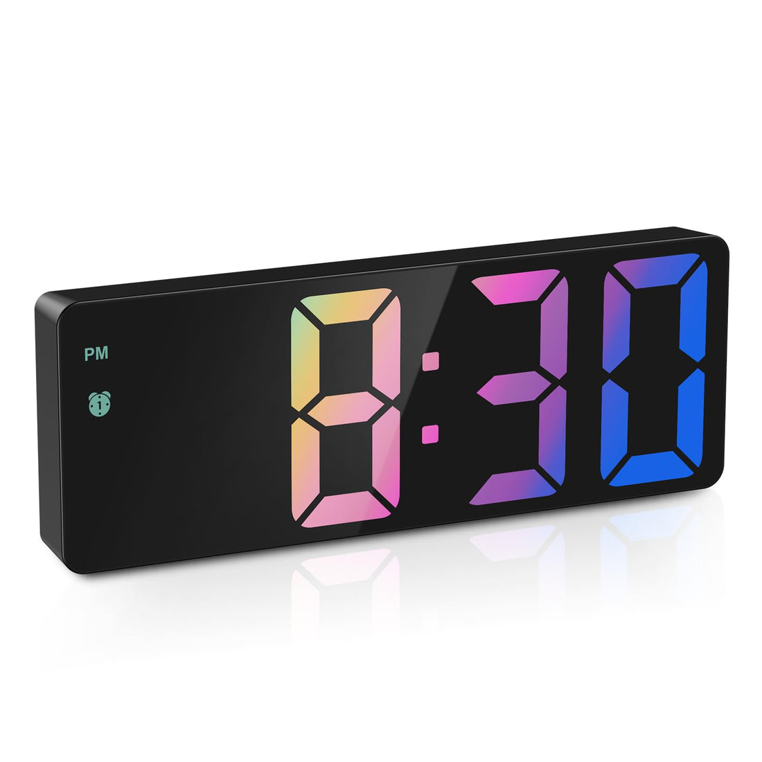 LED Digital Alarm Clock with Colourful Luminous Numerals, Temperature Display, Snooze, 3 Brightness Levels, Voice Control
