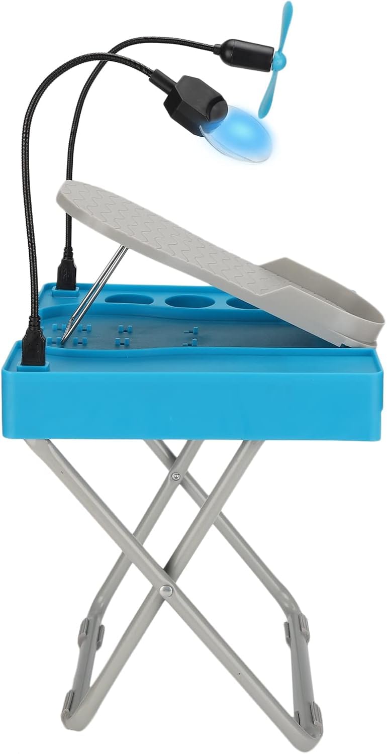 Professional Adjustable Pedicure Foot Stand with Non-Slip Footrest, LED Light, Magnifying Glass and Drying Fan, Sturdy Stable Pedicure Support for Home and Nail Salon Use for Women