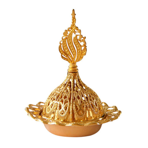 Surakey Gold Eid Incense Burner Antique Arabic Incense Burner Pot Metal Vintage Aromatherapy Stoves Incense Holder Scented Candle Stand for Ramadan Mubarak Eid Muslim Decoration, Type 3