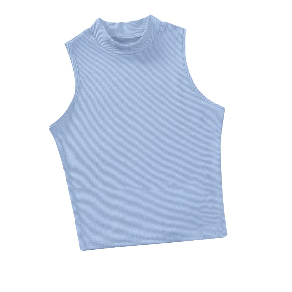 Ribbed knit Crop Top - Sleevles Tank Top Mock Neck - For Women