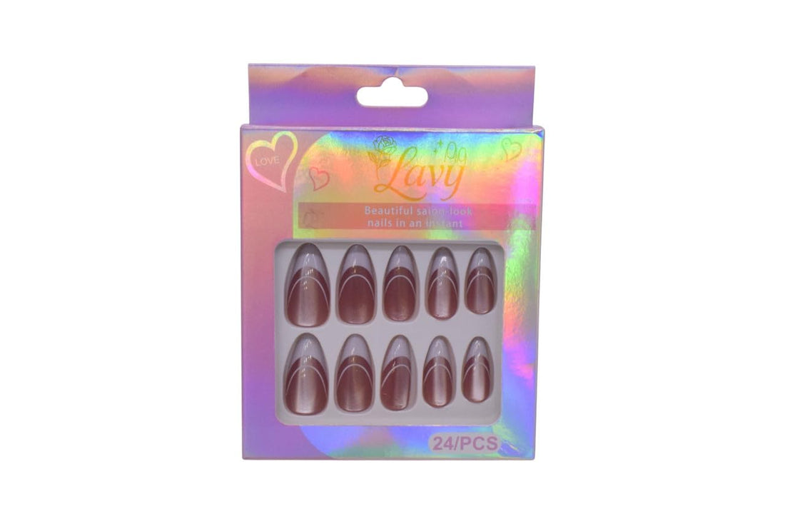 Lavy Double French Tip with Veins Press-On Mink Nails 24-Piece Set - Glossy Nude