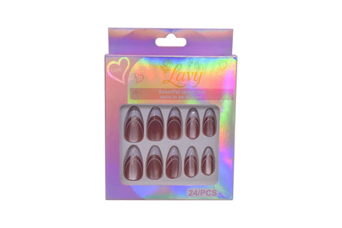 Lavy Double French Tip with Veins Press-On Mink Nails 24-Piece Set - Glossy Nude