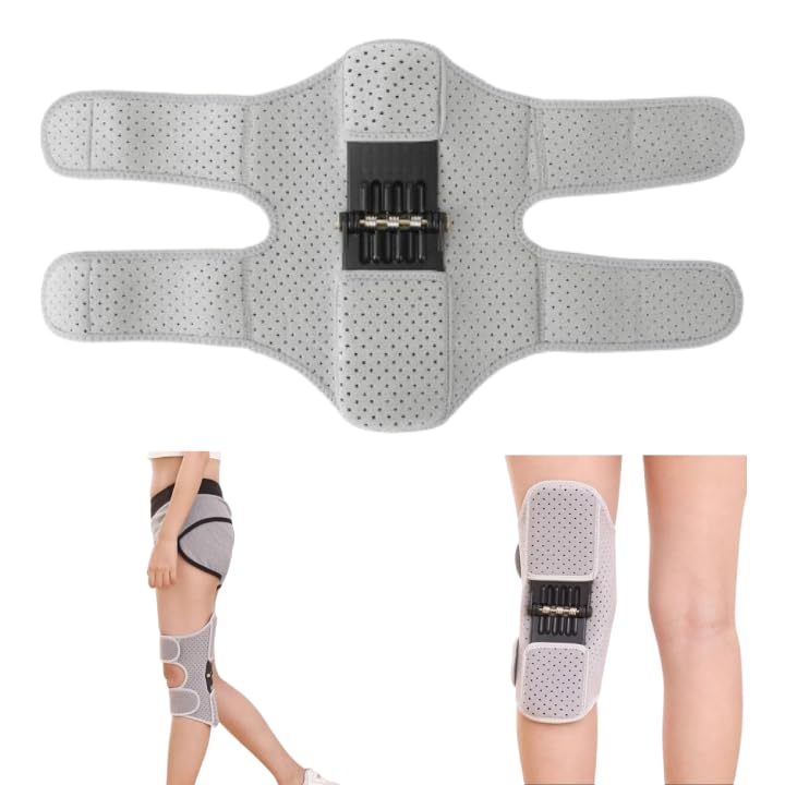 Fyearfly Knee Compression Sleeve Support Knee Protector Booster Breathable Powerful Spring Knee Stabilizer Pad Knee Stabilizer Support Grey