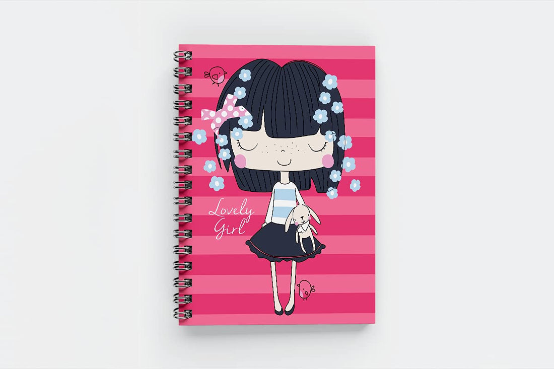 Lovely girl Note Book A5 - 100 Papers - Wooden Cover