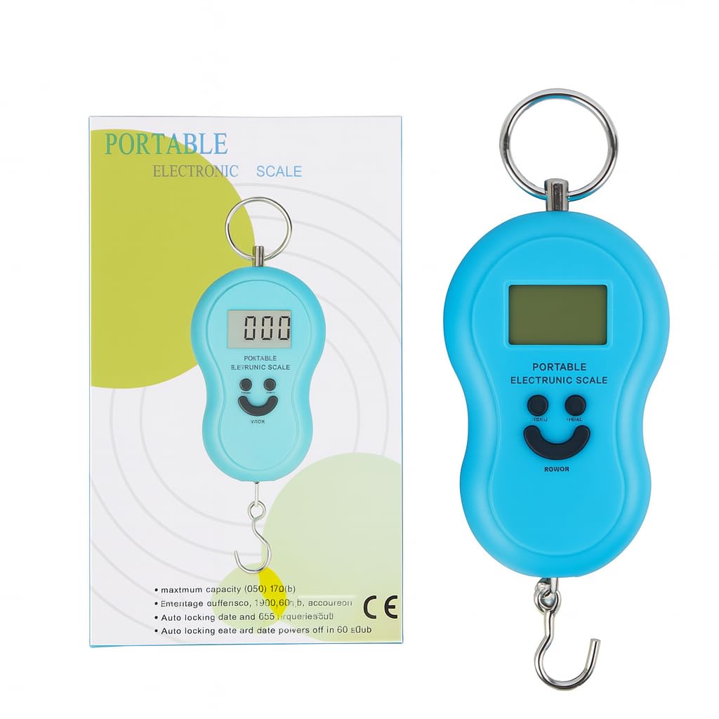 Digital Luggage Scale Portable Hanging 50kg Weight Electronic Travel Scale With Hook LCD Display Backlit Handheld Baggage Weighing Tool For Suitcase Home Use (Blue)