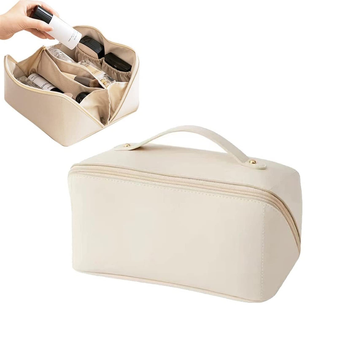 Large Capacity Travel Cosmetic Bag, Multifunction Organizer Storage Bag, Makeup Bag with Handle and Dividers Toiletry Bag for Women, 9.25x4.13x4.33 inch, White, 9.25x4.13x4.33 inch, Toiletry Bag