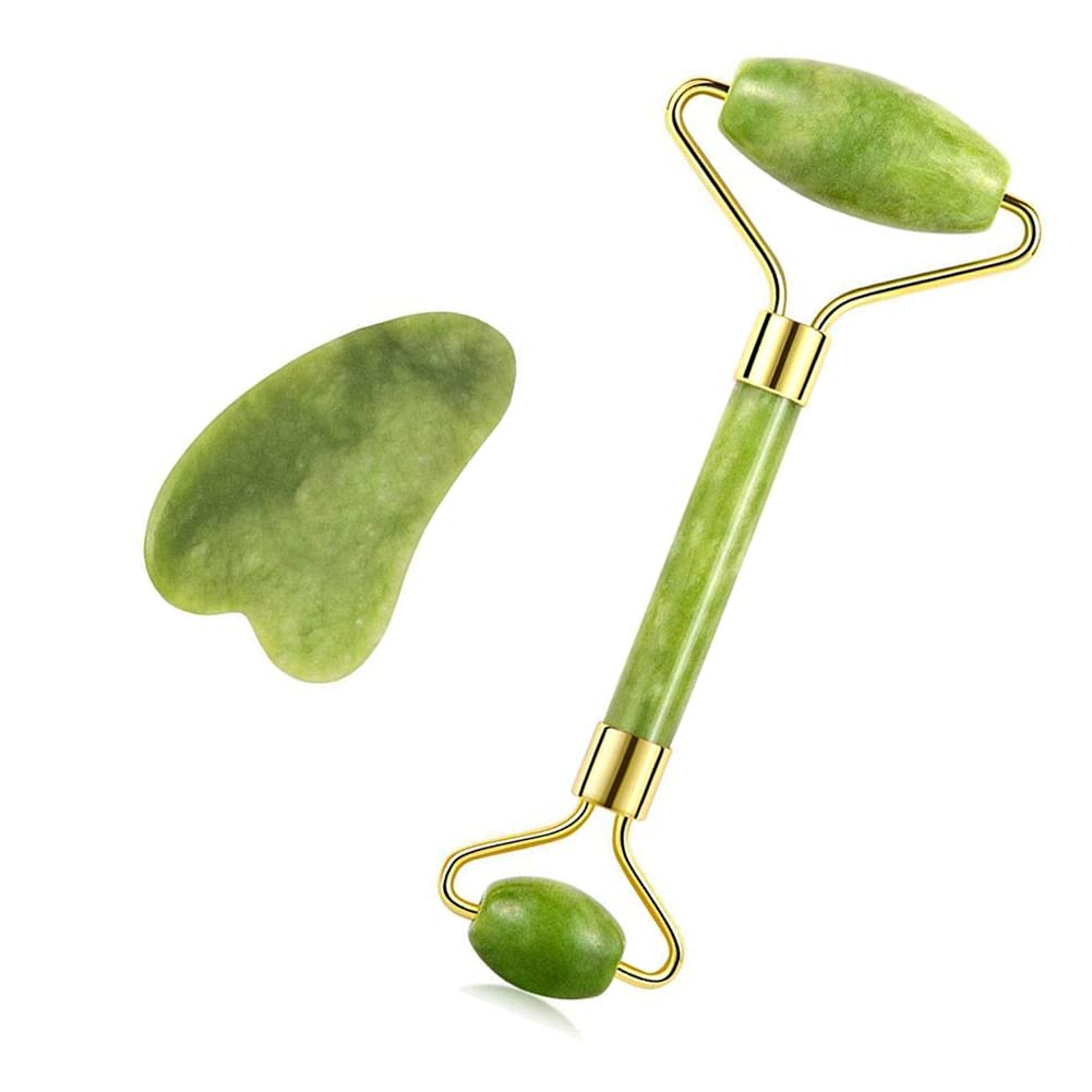 Jade Roller Scraping Board Set,Natural Jade Facial Tools,Jade Roller & Gua Sha, Face Roller anti-aging, Beauty Care,for Face, Eyes, Neck, Body Muscle Relaxing