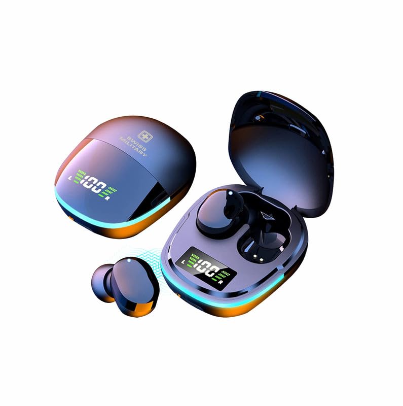 Swiss Military Black Wireless Bluetooth Earbuds/Earphones with Digital Display and Touch Control, HPH13