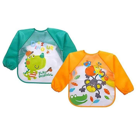 Kids Waterproof Long Sleeve Bib – Offers full protection for clothes and arms from food and paint stains during meals, drawing, and creative play.