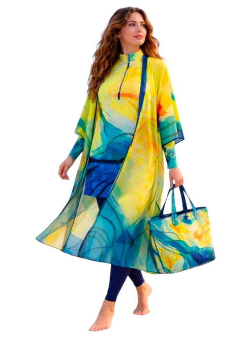5 Piece Full Hijab Swimsuit With Fashion Design Bag - Waterproof Material