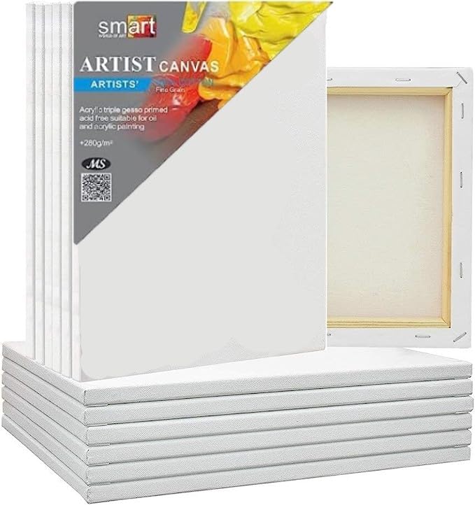 Smart280g 5 Pieces White Blank Art Paintings - Stretched Artist Canvas for Acrylic Oil Painting - Wood Cotton DIY Board for Adults Kids Workout 15X15 Cm