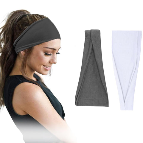 Cotton Headbands for Women and Men, 95% Egyptian Cotton, Pack of 2, Non-Slip, Wide Style (White&Dark Grey, One Size)