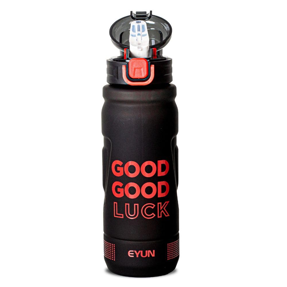 Good Luck Water Bottle, Plastic BPA-Free Handle Bottle, Straw, Flip Flop Cover Lid & Leak Proof, for Used for School, Office, Gym and Outdoor Sports(1000 Ml) (Red)