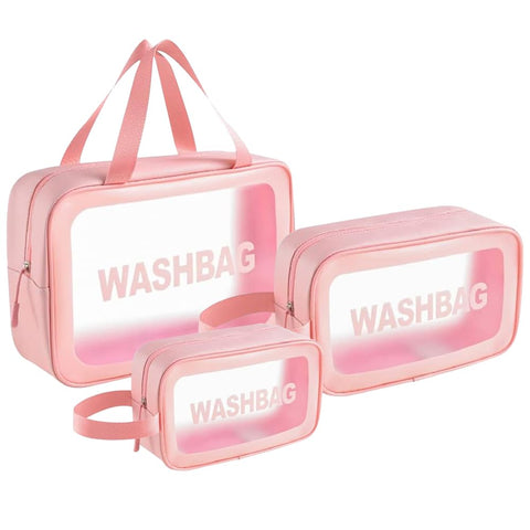 Toiletry Bag, Transparent, Pack of 3, Transparent Cosmetic Bag with Carry Handle, Waterproof Transparent Toiletry Bag for Men and Women