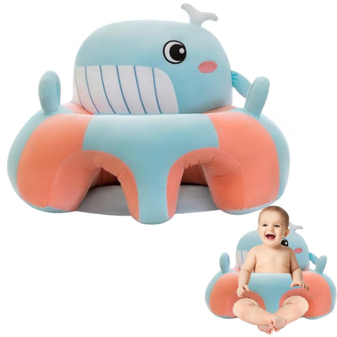 Baby Support Seat Sofa Cartoon Infant Sofa Cute Learning Sitting Chairs Baby Sit Up Chair Back Head Protector Baby Bouncer Infants Floor Seats (Blue whale)
