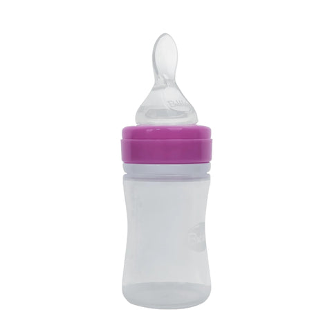 Bottle Bubbles 150 ml with Silicone Spoon for Babies – Soft Squeeze Baby Food Dispenser Easy Feeding Bottle with Spoon – BPA Free – Pink