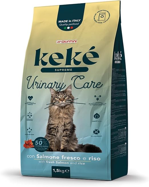 Kiki Urinary Tract Care Adult Cat Dry Food – Salmon & Rice Flavor – Balanced Formula Supports Kidney & Bladder Health – 1.5kg – Italian High Quality Production