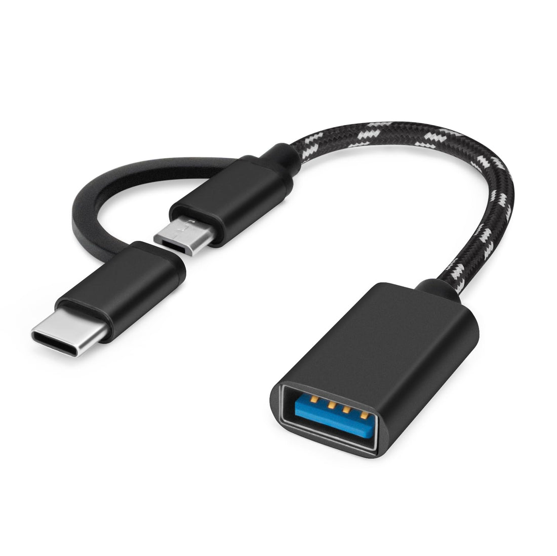 USB C/Micro USB to USB Adapter, Micro USB/USB-C to USB 3.0 Converter, OTG Adapter Cable Compatible with MacBook, Android Phones and More, Black